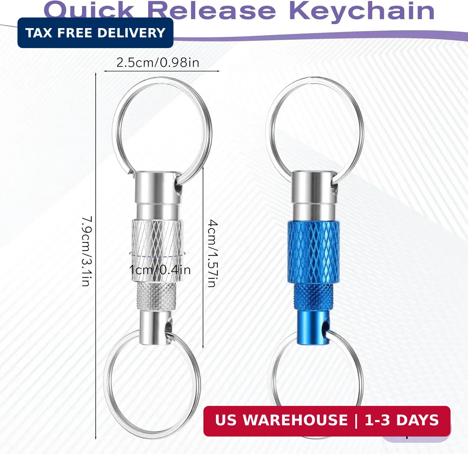 Detachable Key Ring Quick Release, 2 Packs Pull Apart Keychain Heavy Duty Metal