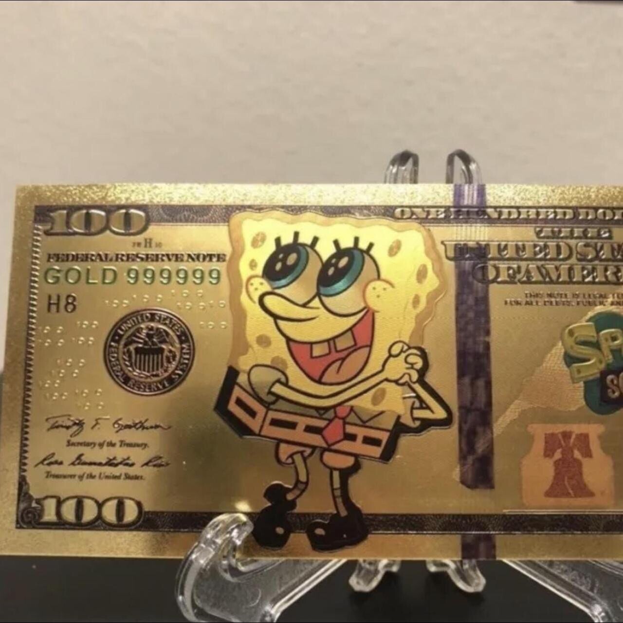 Gold Foil Plated SpongeBob SquarePants Banknote Cartoon Collectible
