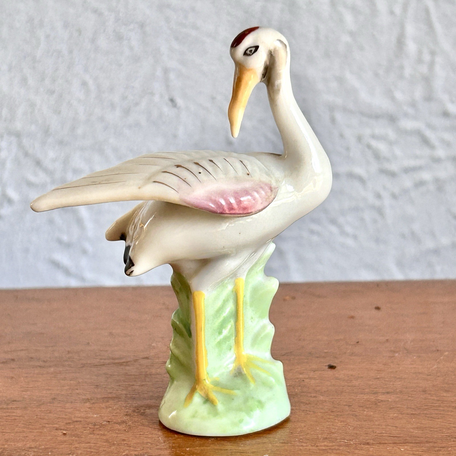 OCCUPIED JAPAN Red Crown Crane Figurine – Mid Century Modern 3.75” Tall