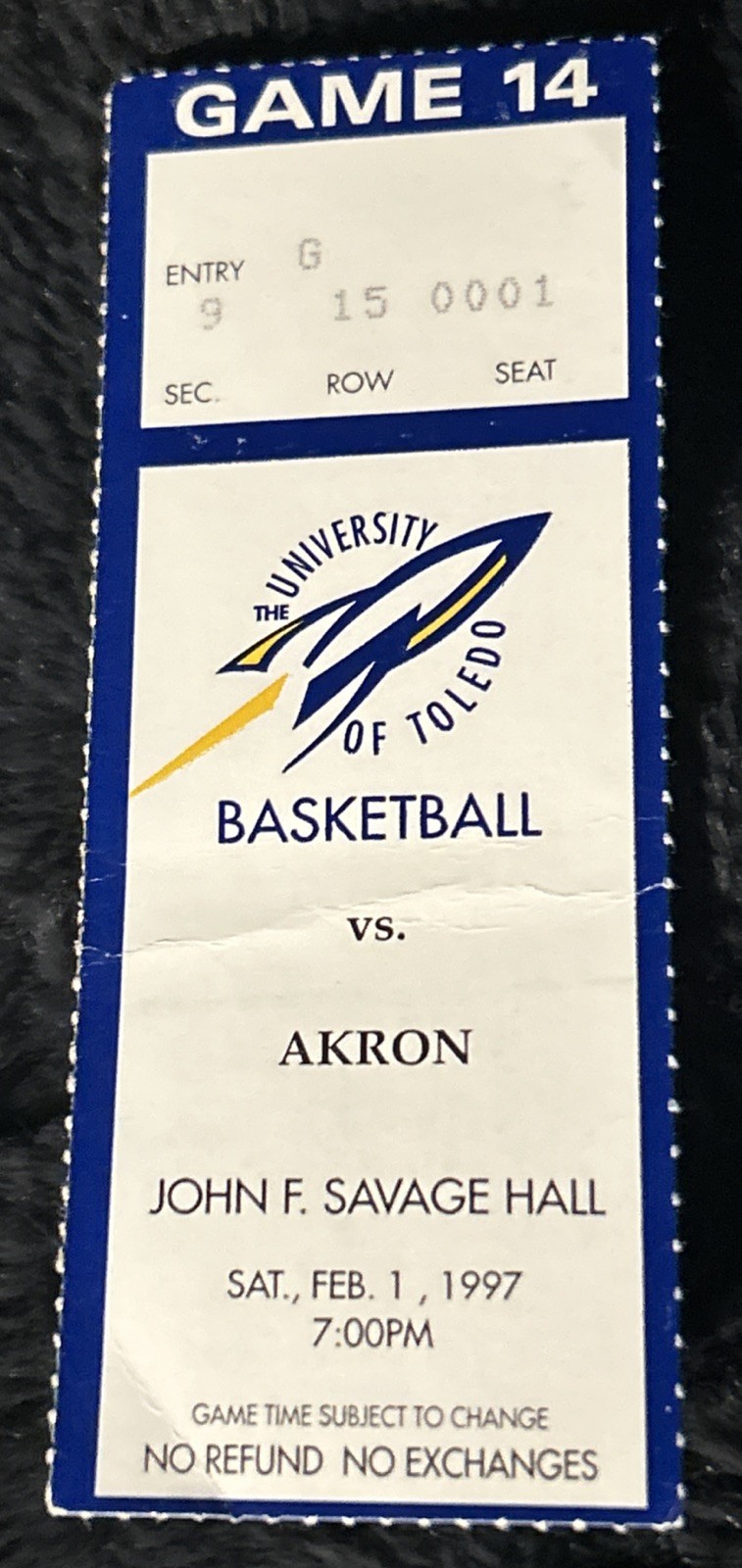 Vtg 1997 University Of Toledo Vs. Akron Zips NCAA Basketball Feb. 1 Ticket Stub