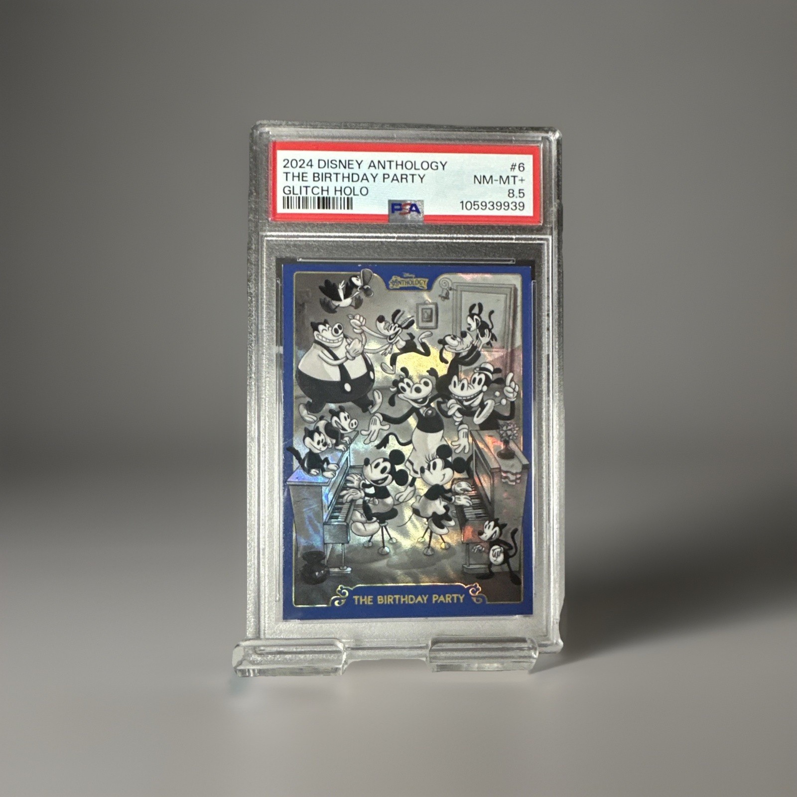 2024 PANINI DISNEY ANTHOLOGY GLITCH HOLO #6 THE BIRTHDAY PARTY 459/500 PSA 8.5
