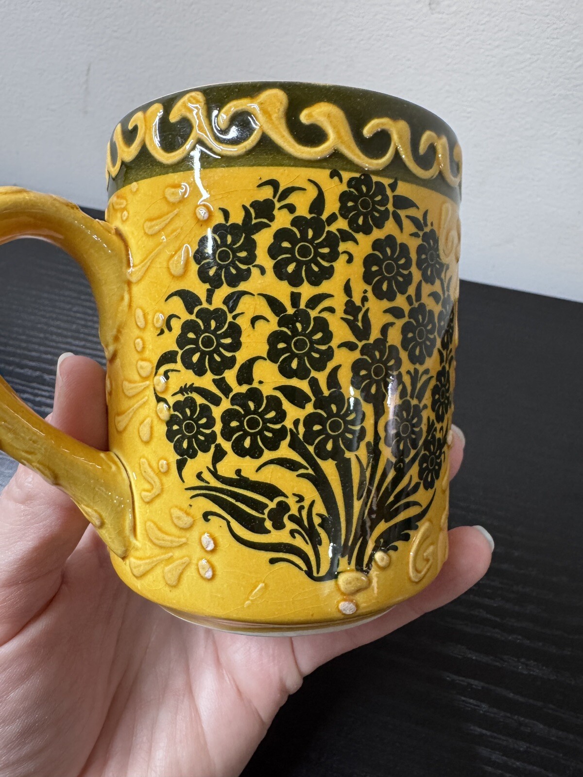 VTG Turkish handpainted ceramic tile mug roughly 4 Fluid Ounces
