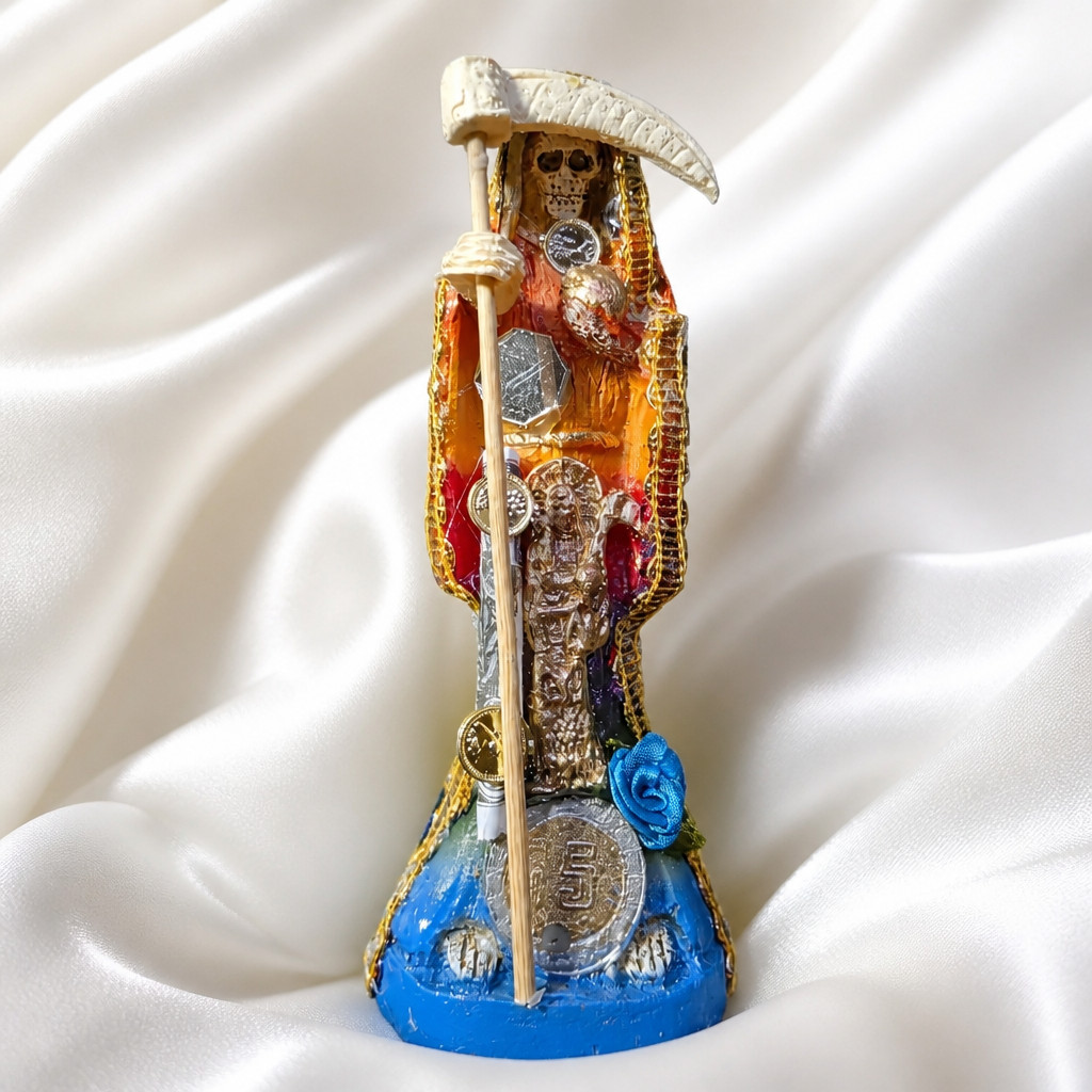 SANTA MUERTE VESTIDA SIETE COLORES CURADA 15cm / 7 Color Robe Holy Death 6in