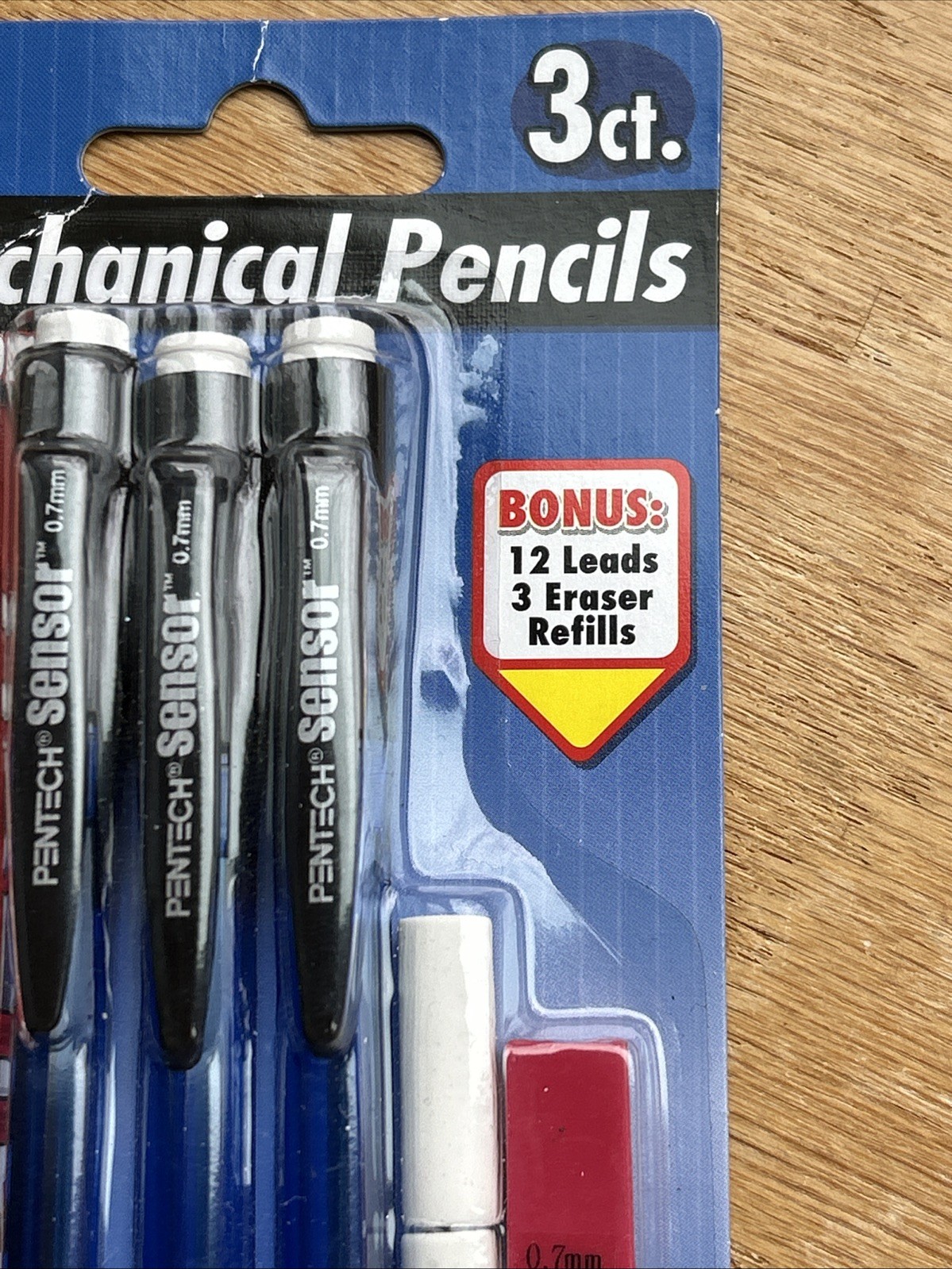NOS 3 Pentech Sensor Mechanical Pencils .7mm 2006 New In Package Leads, Erasers