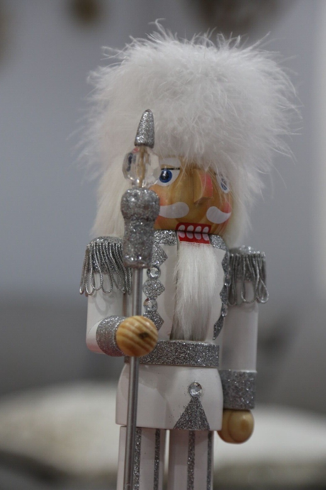 Nutcracker Christmas Decorations 14 inches Soldier in White Wooden Handmade