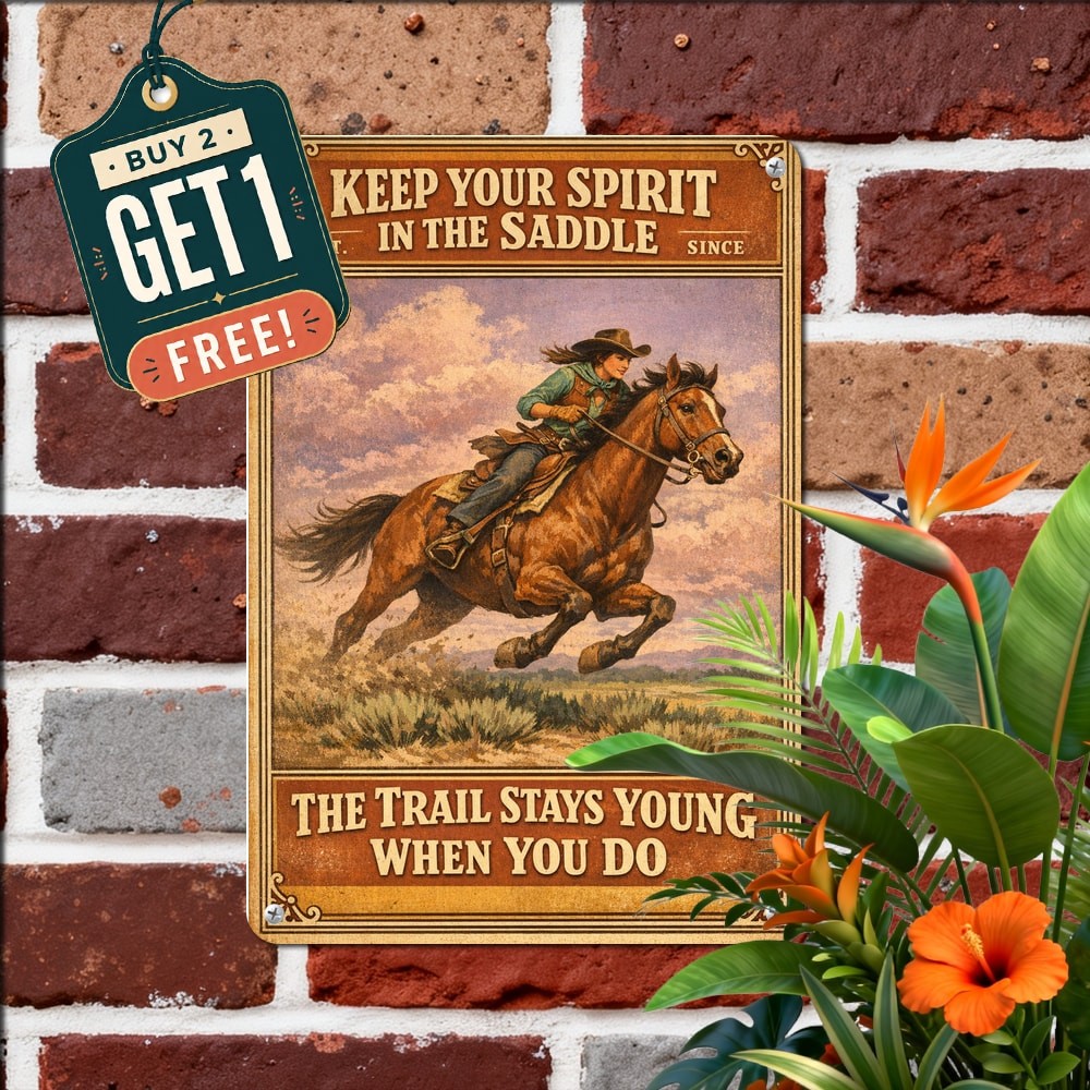 Retro Cowgirl Riding Horse Quote Vintage Equestrian Bedroom Decor Metal Sign