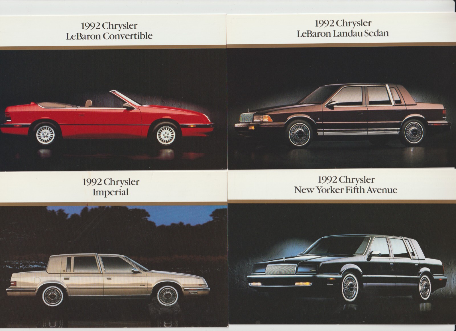 NOS VINTAGE 1992 Chrysler LeBaron convertible Imperial New Yorker postcard set/4