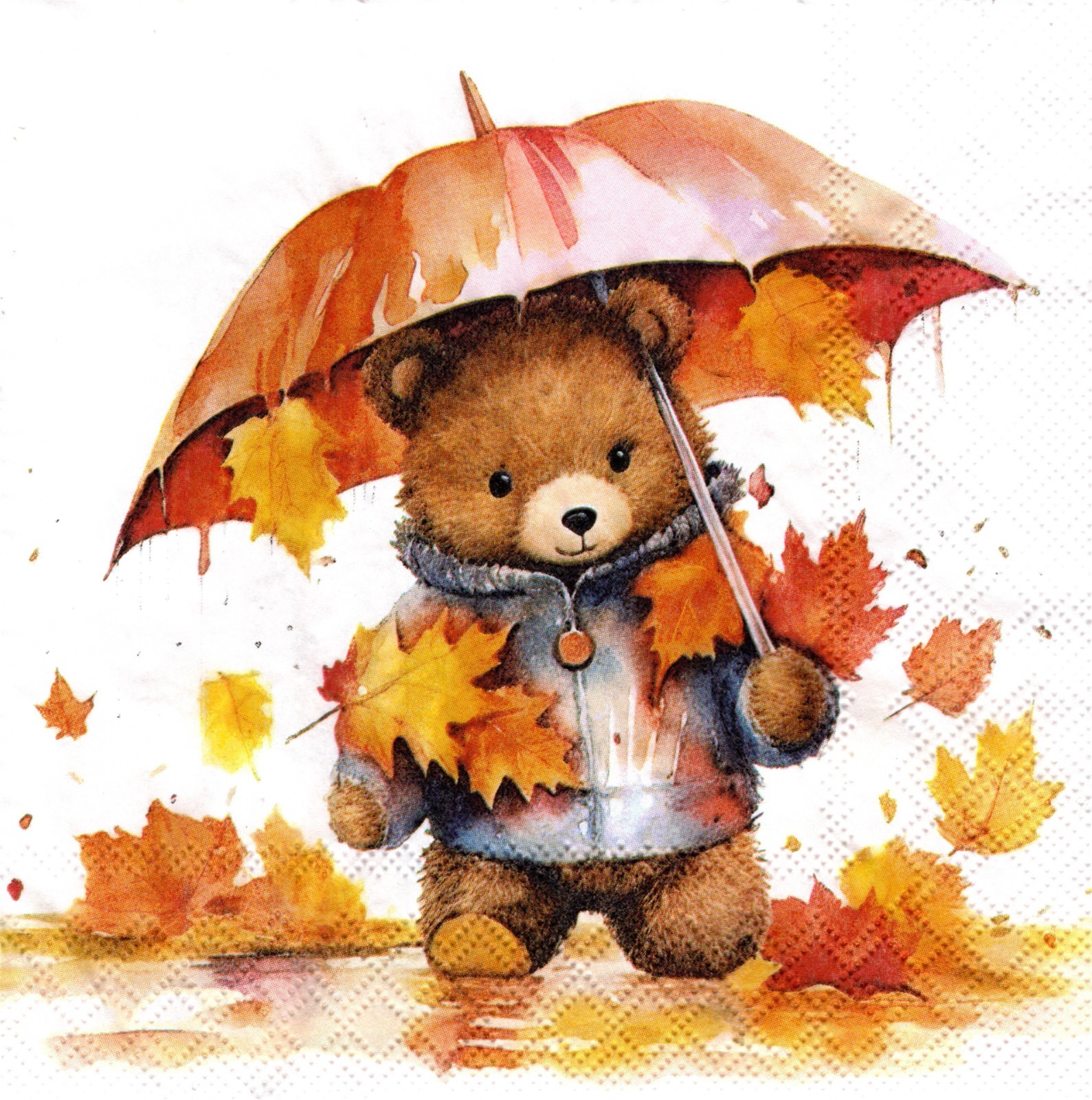 (2) Two Paper Lunch Napkins for Decoupage/Mixed Media – Umbrella Bear autumn