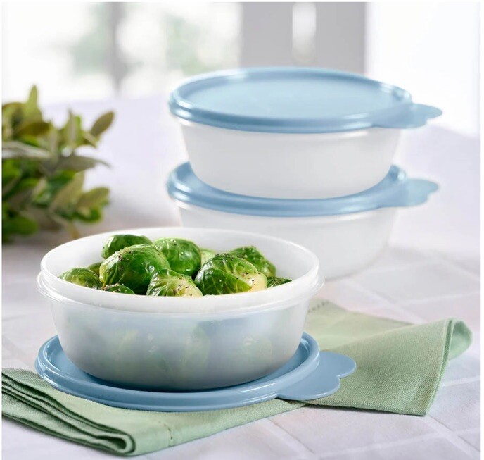 3pc Set Tupperware MODULAR BOWLS ICE BLUE 2.5 Cup Noodle Meal Prep Lunch Box