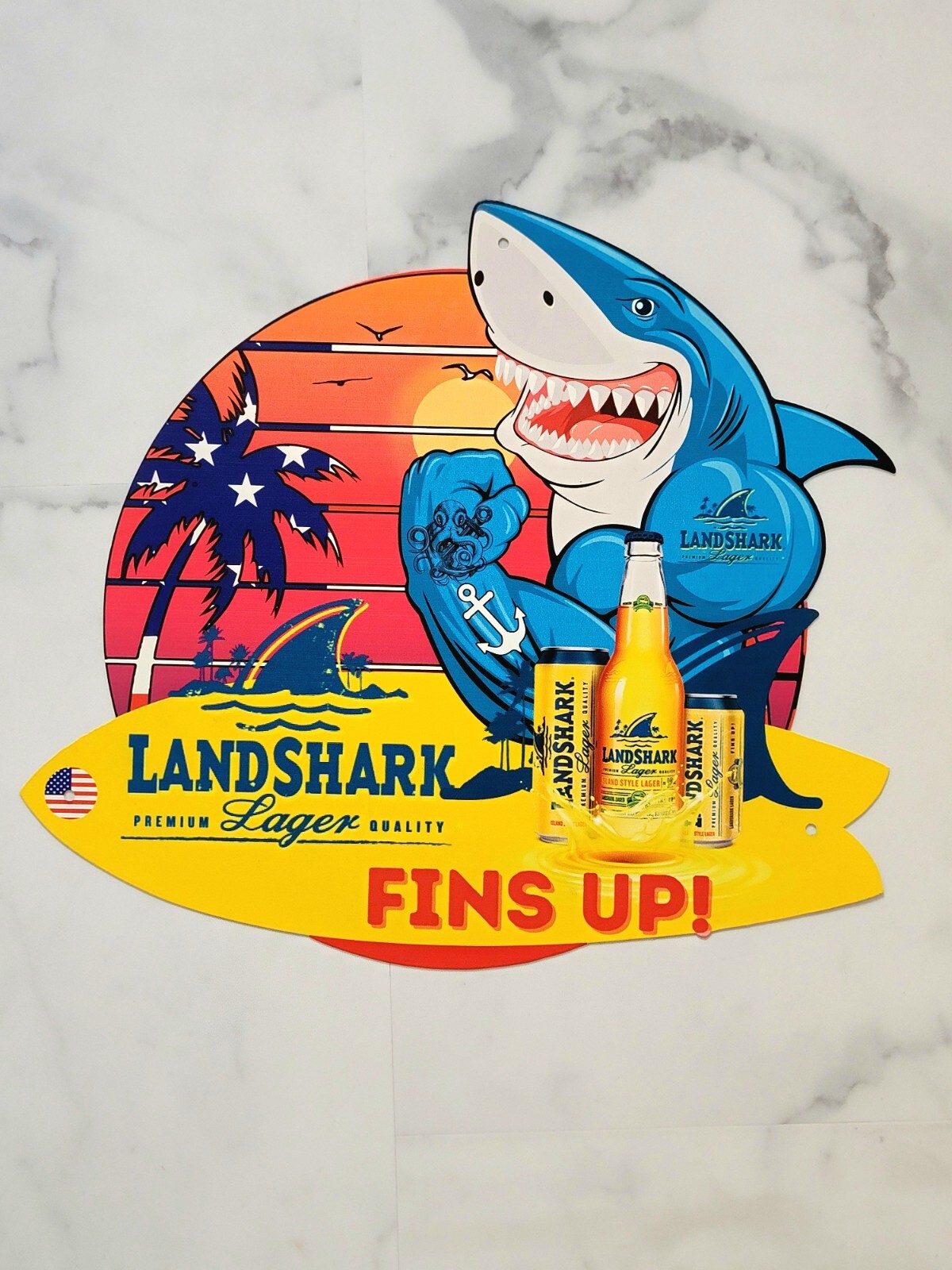 LANDSHARK SURFBOARD Fins Up Metal Sign 14″ x 16″ Mancave Bar Pub Décor Sign
