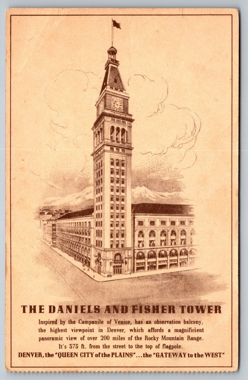 Denver CO Daniels & Fisher Tower Postcard Illustration Early 1900s