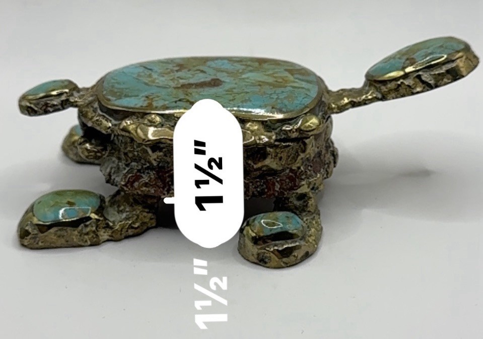 Jack Bryant Turquoise Turtle Sculpture Bronze Cast Southwestern Texas Artist