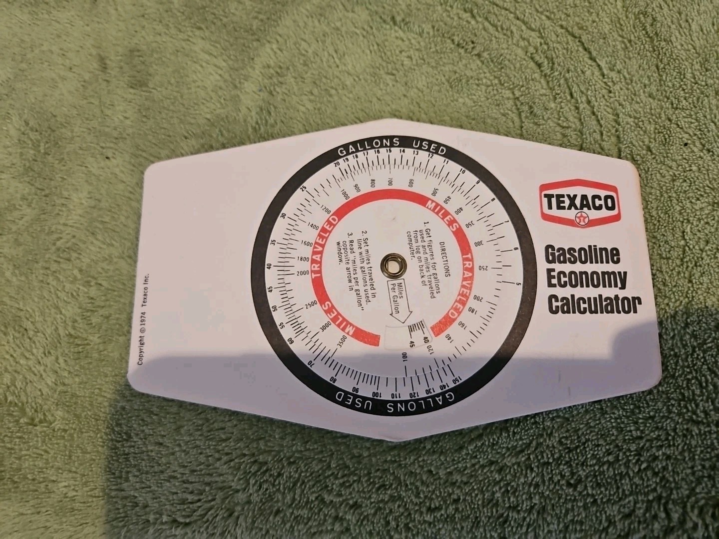Vintage Texaco Gasoline Economy Calculator – 1974