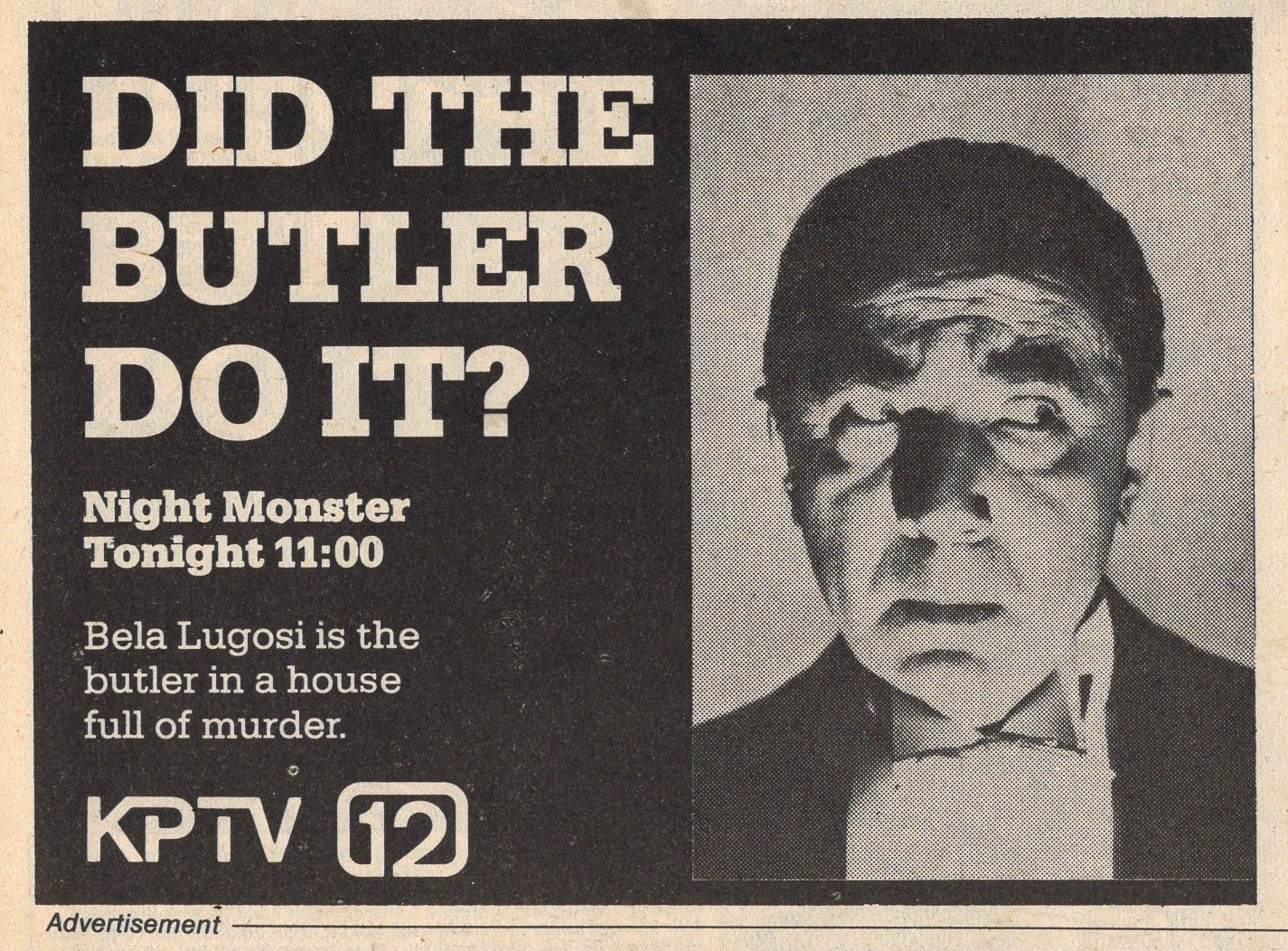 1978 KPTV PORTLAND,OREGON TV HORROR MOVIE PROMO AD/NIGHT MONSTER/BELA LUGOSI