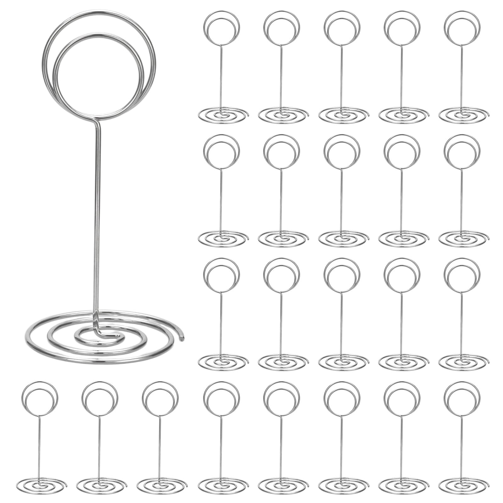 24 Pack Silver Table Number Holders 3.35 Inch Wire Photo Card Clip Stands