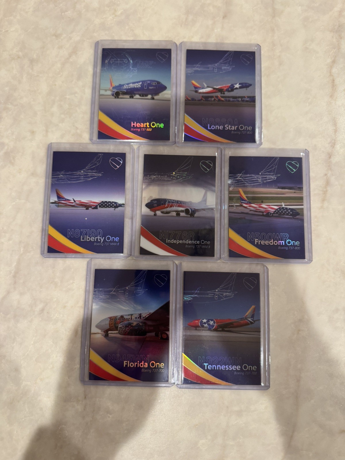 Southwest Airlines Official Aircraft Trading Cards Set of 7 in collector sleeves