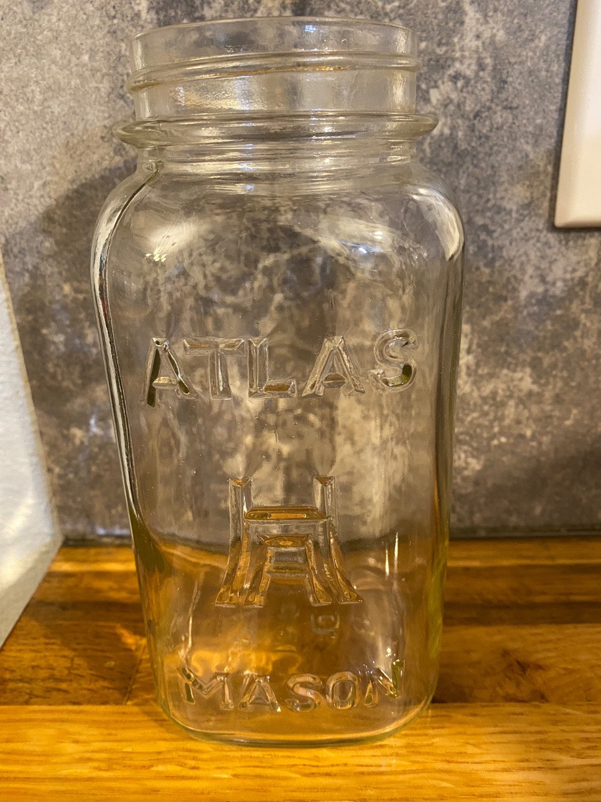 Vtg Rare Square ATLAS Mason Quart Food Canning Pickling Jar Antique Glass Bottle