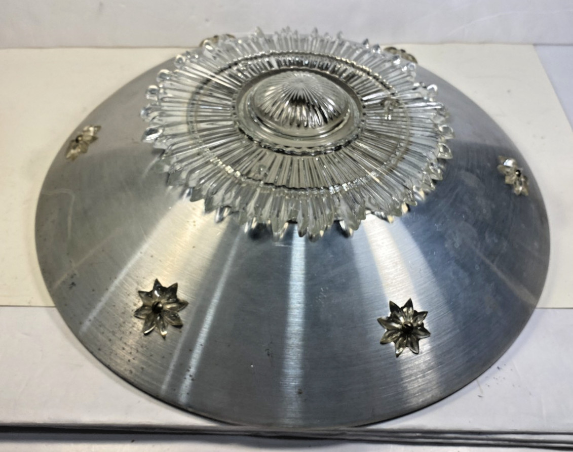 Vtg 40s 50s McmAtomic Aluminum Starburst 3 Chain Ceiling Light UFO Flying Saucer