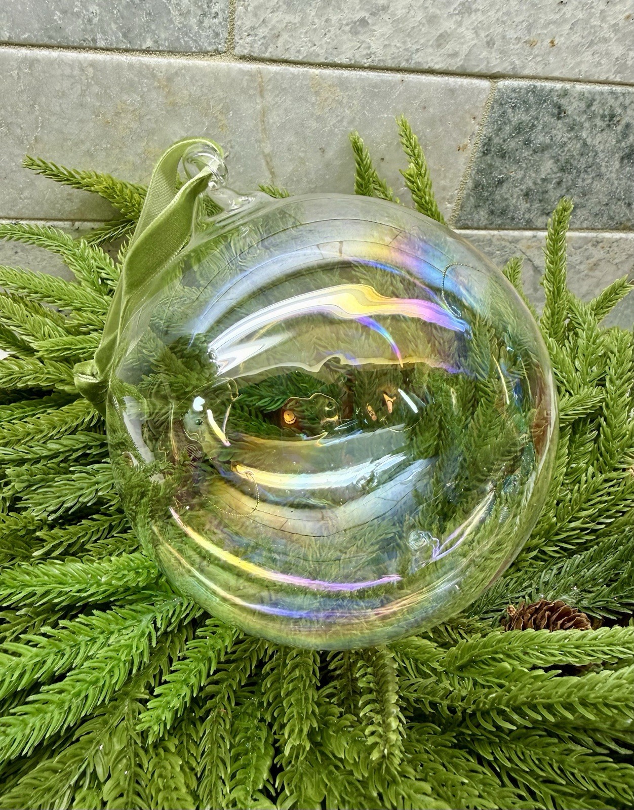 Farrisilk Clear Iridescent Blown Glass Bubble Ball Christmas Ornament 120mm 5”