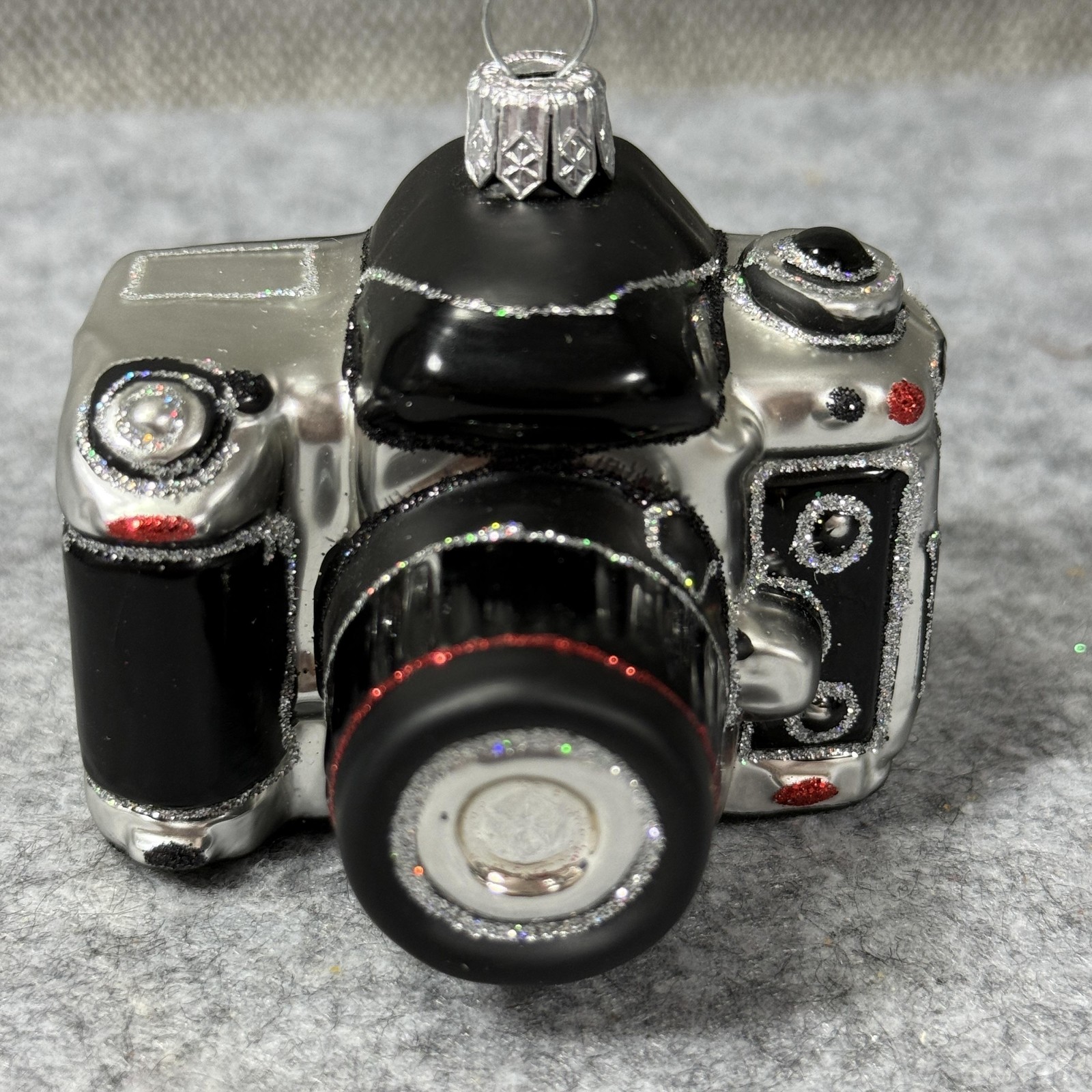 Unmarked Glass Camera Ornament Hand Painted Multicolor Small Christmas Poland