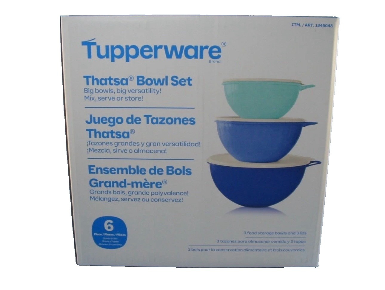 Tupperware Thatsa Bowls 6 piece set 3 Bowls Large/Medium/Small, Mixing/Storage