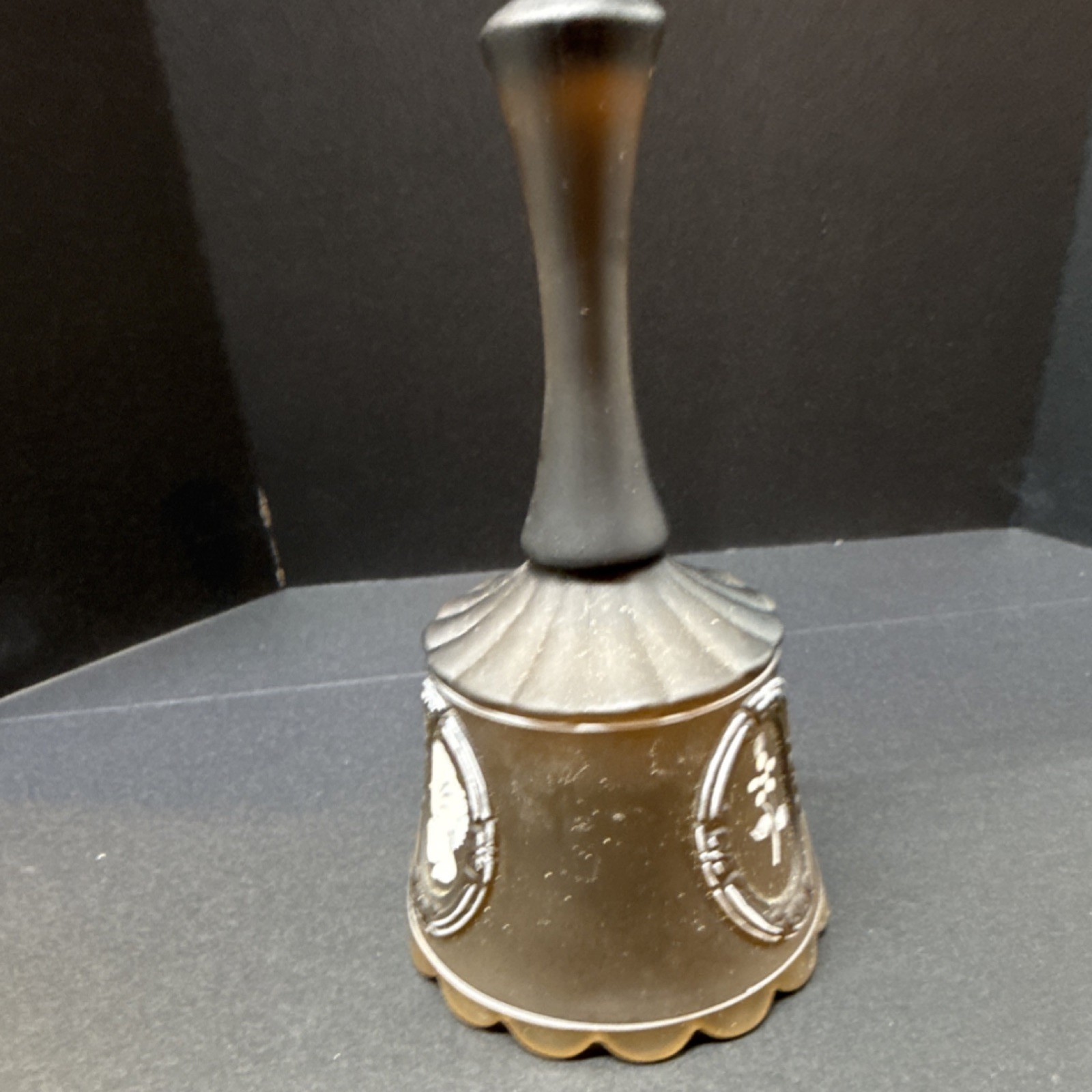 Hand Painted Satin Glass Cameo Bell Signed S. Carroll 1978 Satin-Finished