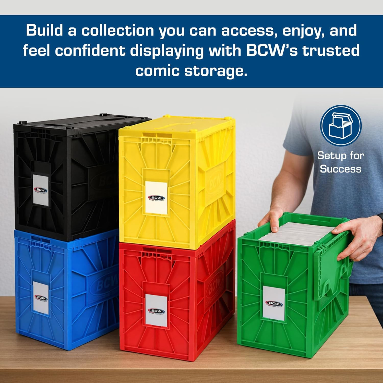 Comic Book Bin – 5 Pack, Holds 150 Comics, Stackable, Acid-Free, Black