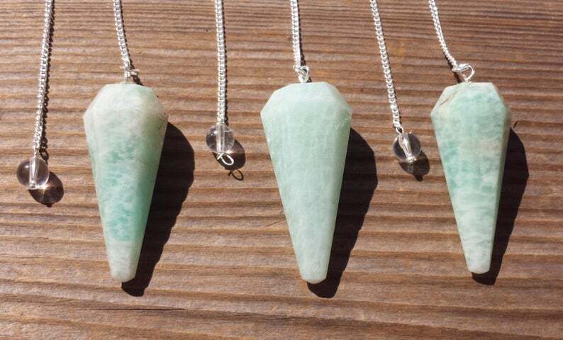 NATURAL AMAZONITE STONE GEMSTONE FACETED PENDULUM