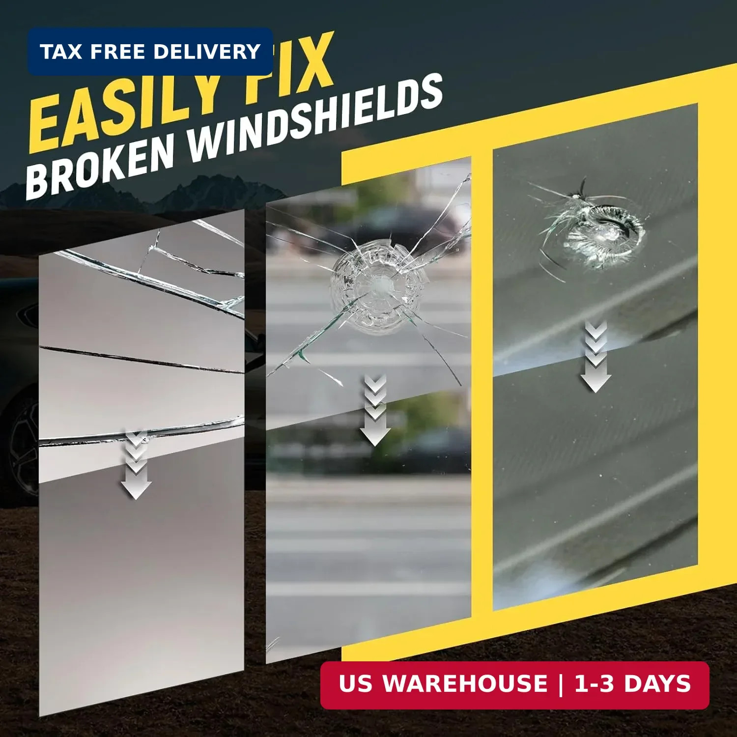 Windshield Chip Repair Kit, Resin Windshield Repair Kit with Injection Head Suct