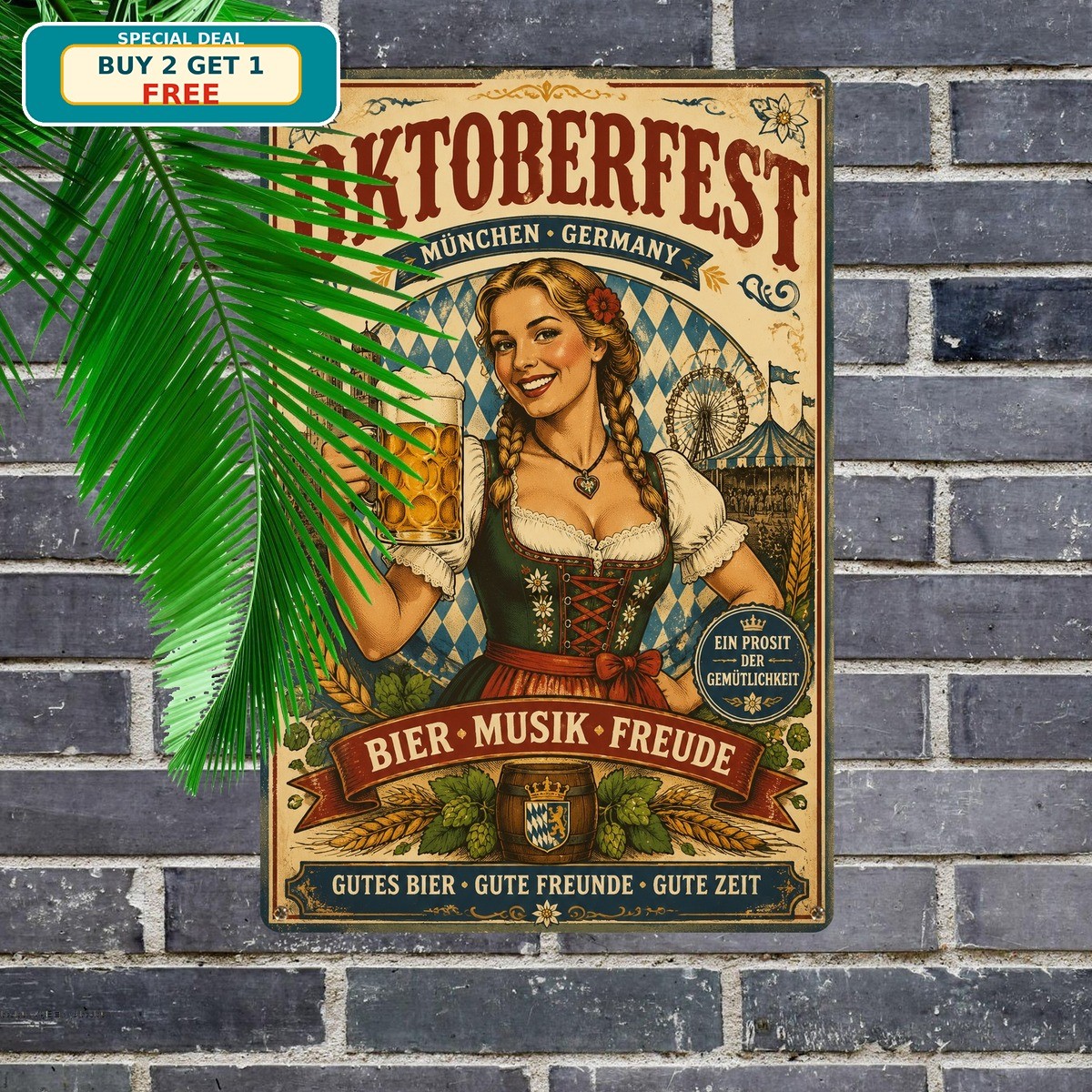 Oktoberfest Bavarian Beer Maiden Tavern Serving Slogan Metal Tin Sign 8×12
