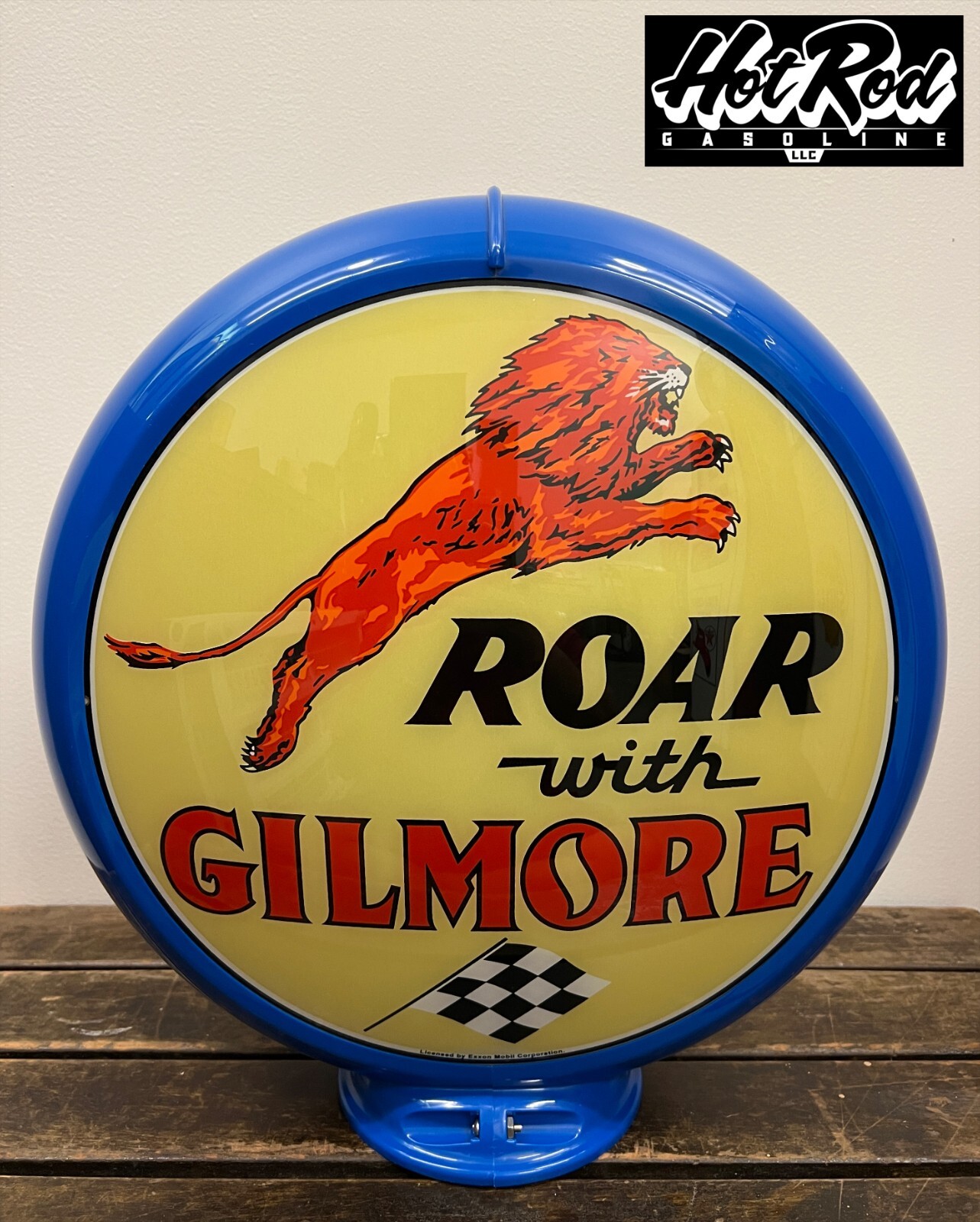 ROAR WITH GILMORE Reproduction 13.5″ Gas Pump Globe – (Blue Body)