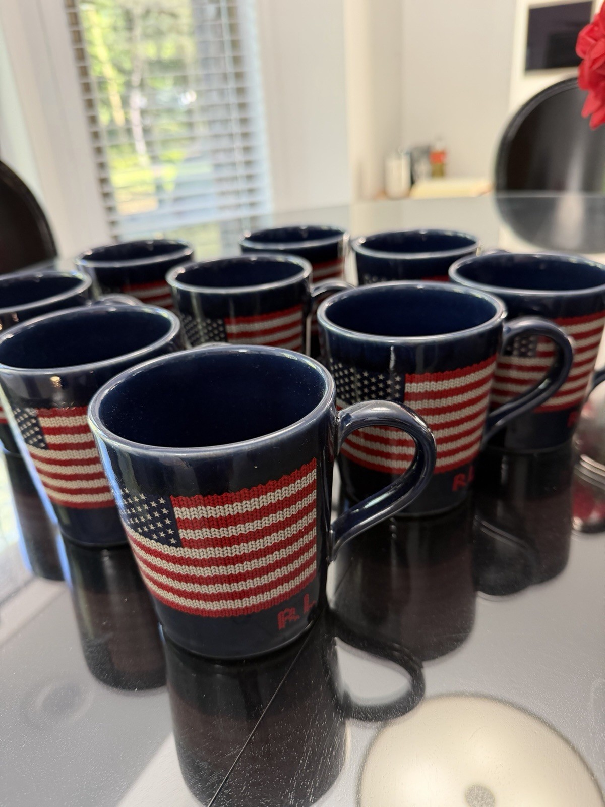 Ralph Lauren Vintage Hampton Patriotic Flag Mug set of 4