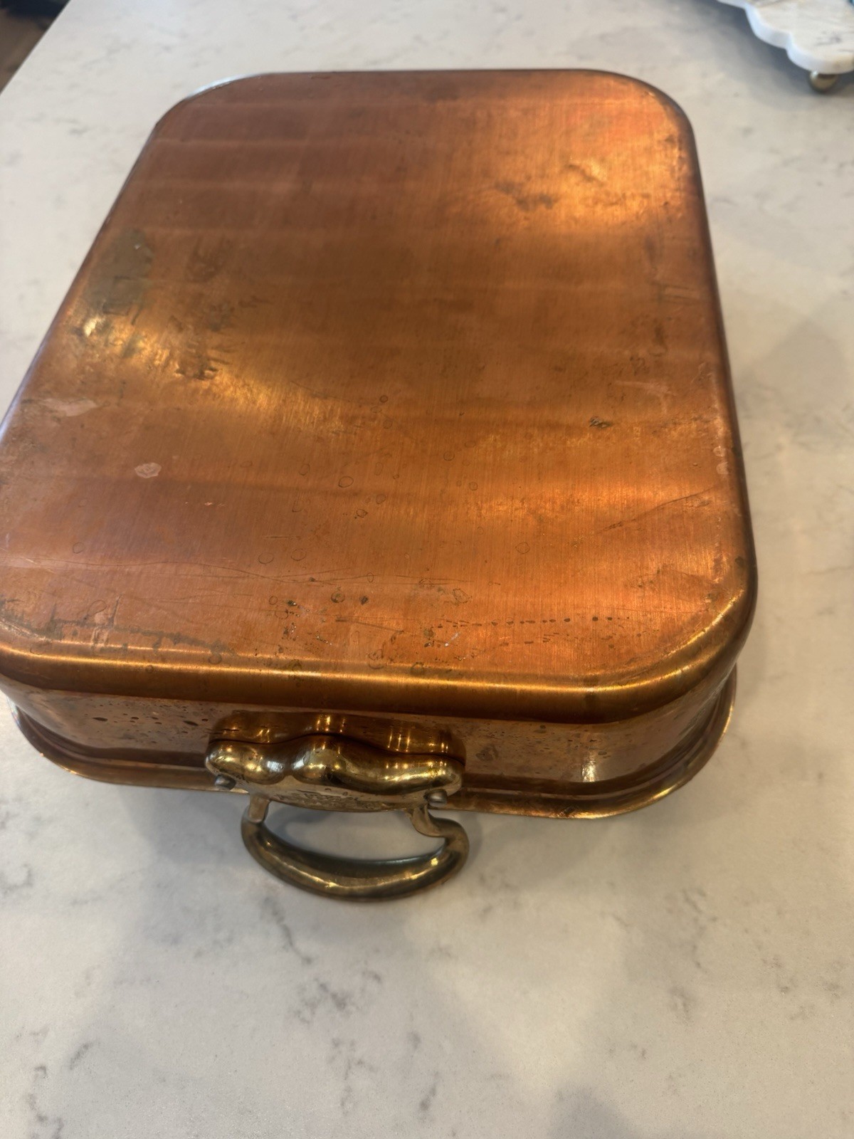 William Sonoma Mauviel Copper Roasting Pan With Brass Handles, 15.7 × 11.8-In