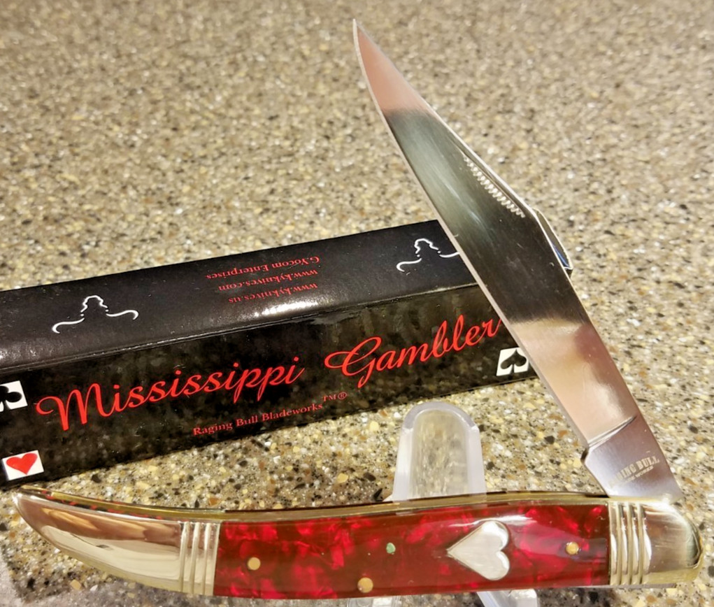 Raging Bull Blade Works, Toothpick Red Celluloid Heart, 4″, 2-Blades, BLEMISH