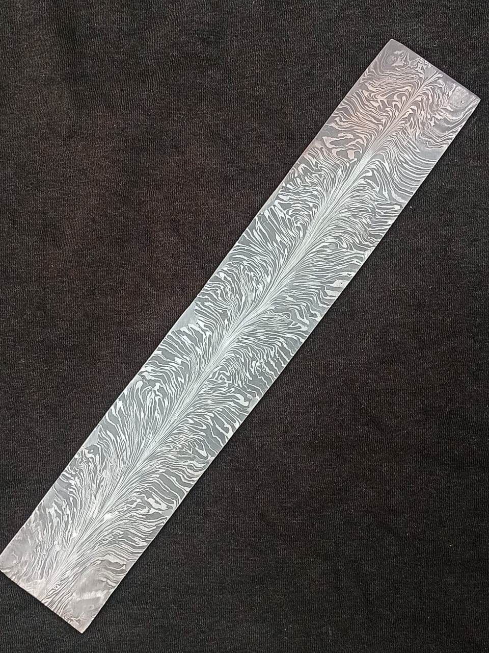 HAND FORGED DAMASCUS STEEL FEATHER PATTERN BLANK BILLET 12″ FOR KNIFE MAKING