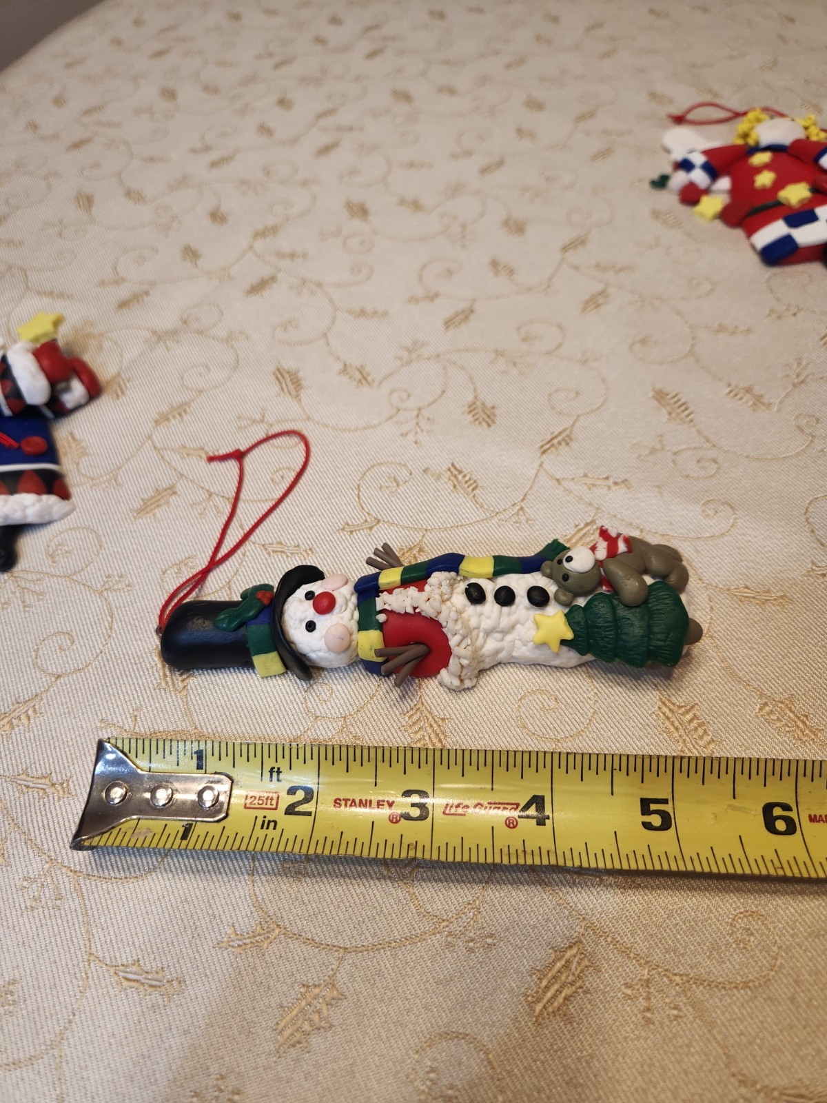 Set Of 3 Folk Art Style Clay Christmas Ornaments Colorful Santa Angel Snowman