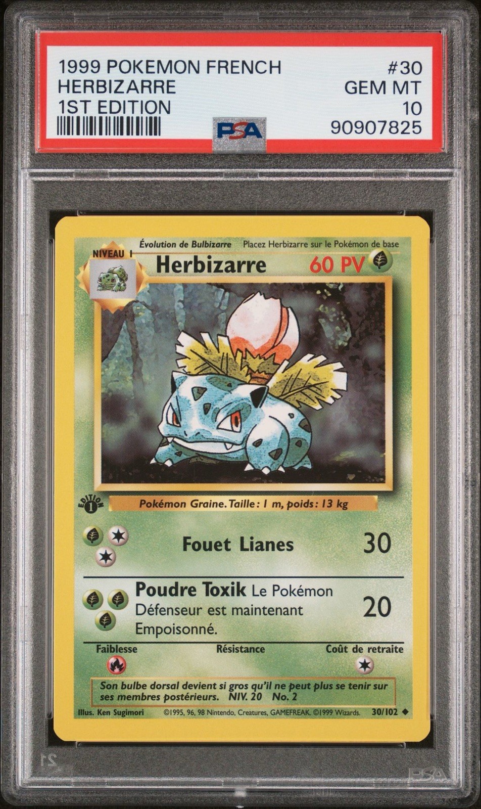 1999 Pokemon FRENCH 1st Edition Base Set Herbizarre-Ivysaur 30/102 PSA 10 GEM