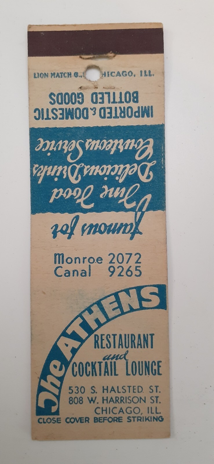 Matchbook Cover – IL Chicago – The Athens Restaurant and Cocktail Lounge