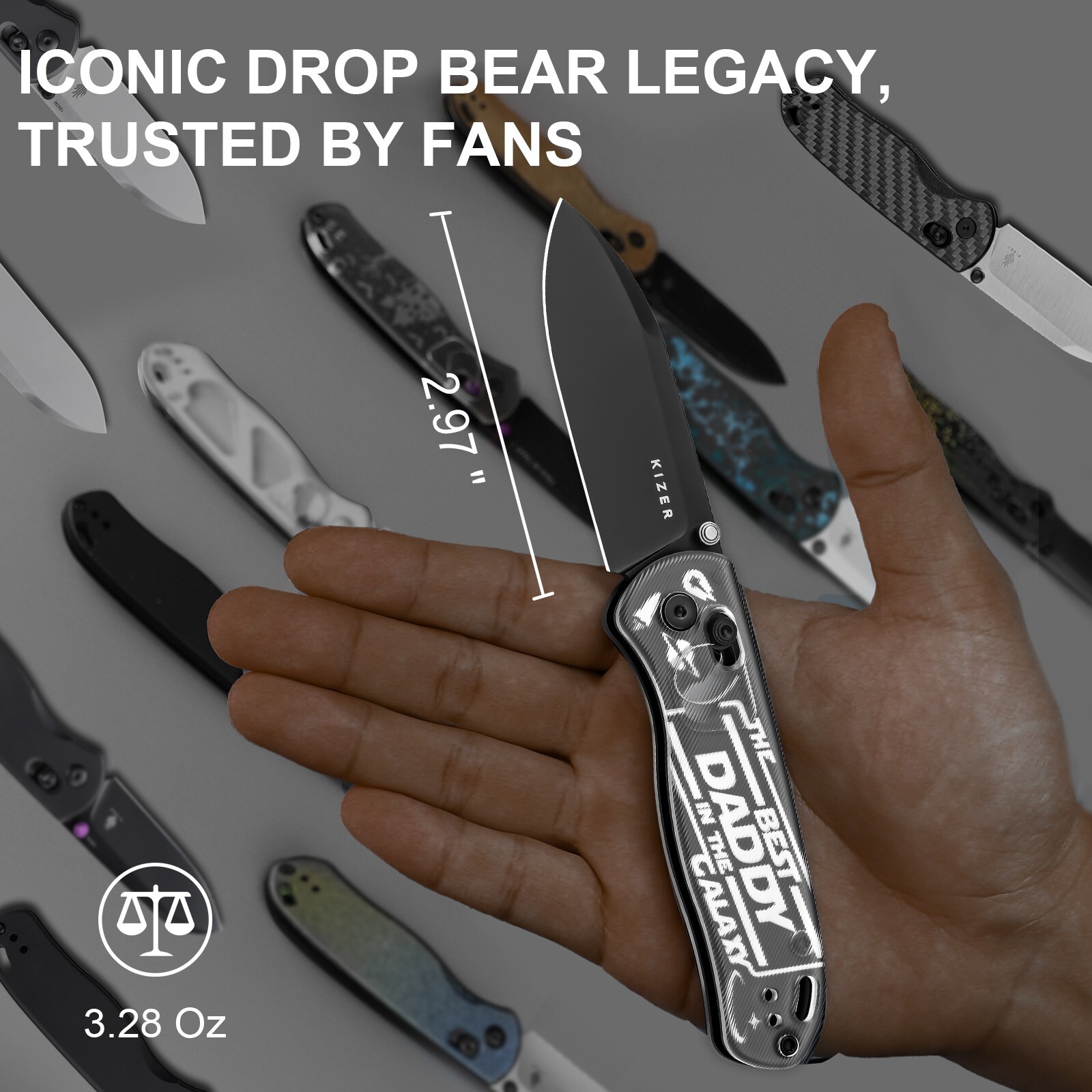 Kizer Drop Bear Folding Pocket Knife Nitro-V Blade Acrylic Handle Gift V3619A11