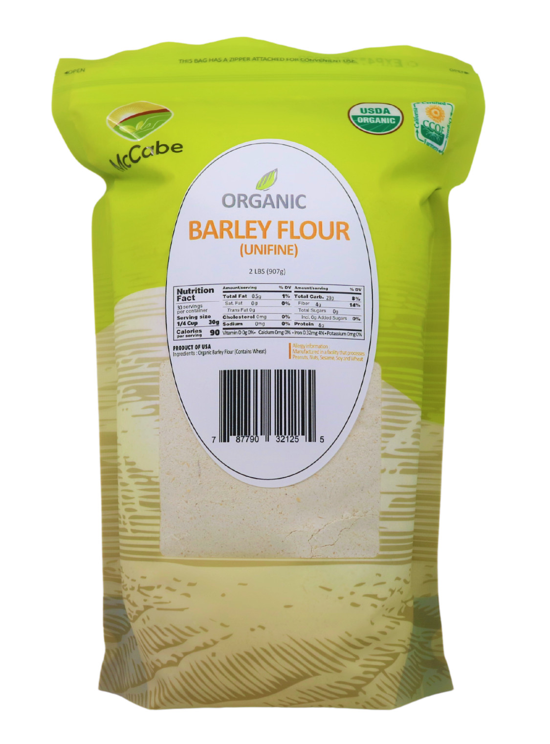 McCabe Organic Barley Flour, 2 lb (32 oz), USDA Organic Certified
