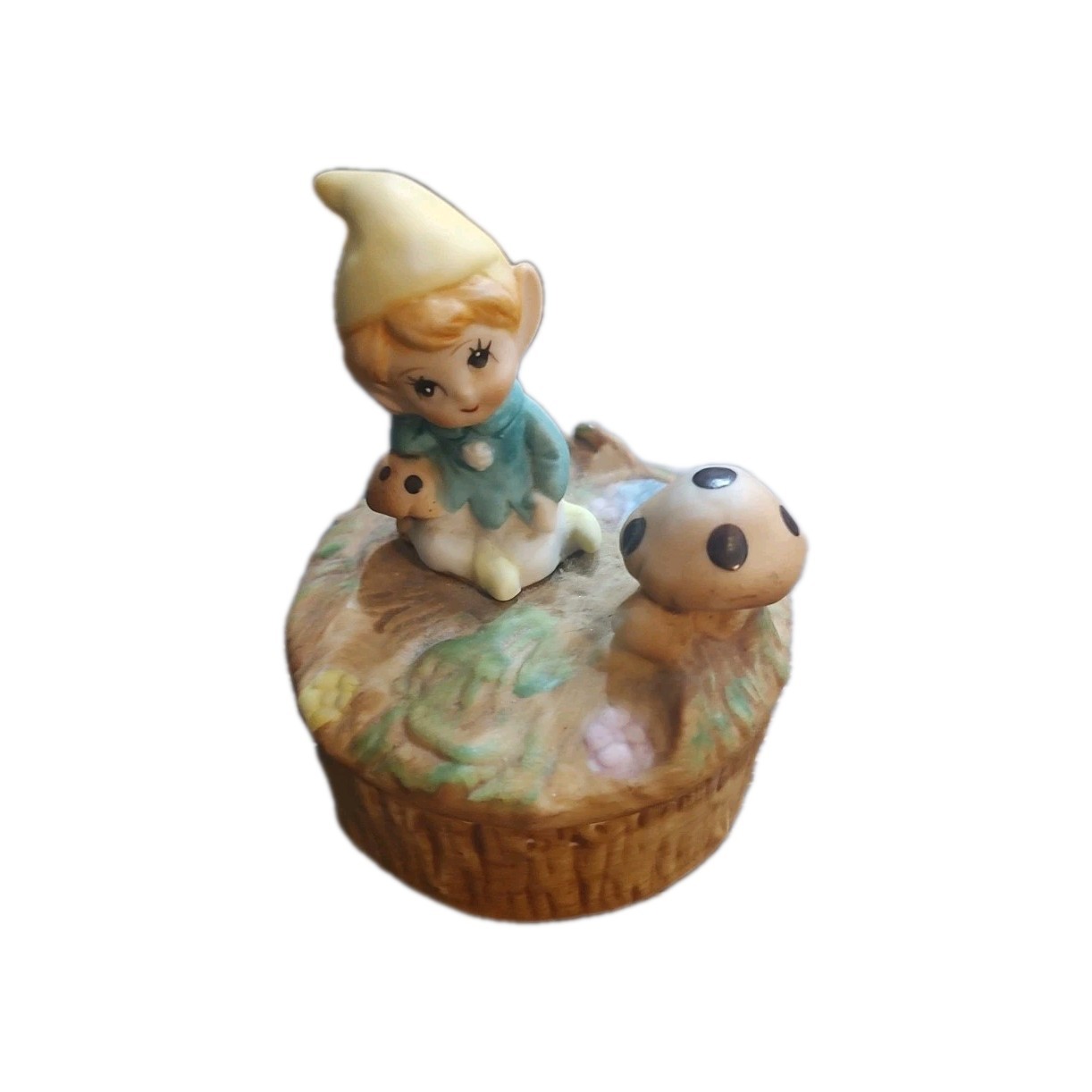 HOMCO ELF fairy gnome porcelain pixie trinket jewelry box mushroom gnome #5404
