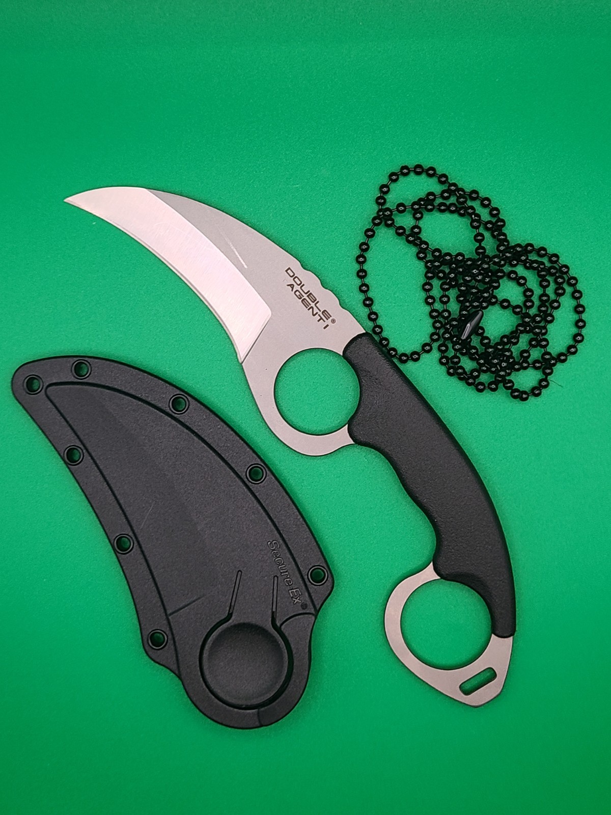 Cold Steel Double Agent I Fixed Knife 3″ AUS-8 Steel Blade Black Griv-Ex Handle