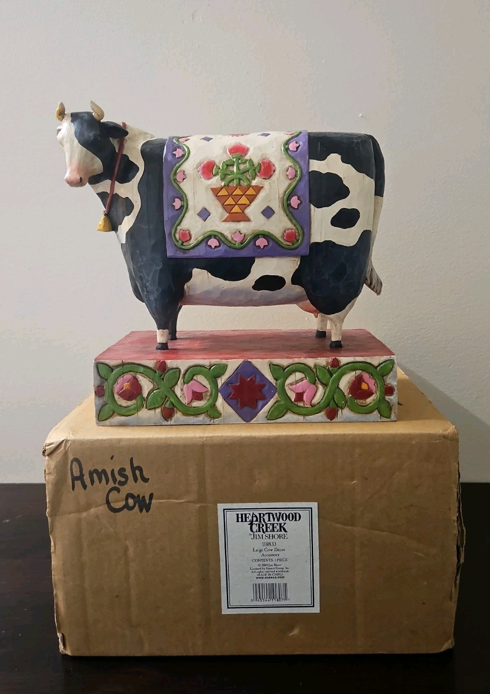 Jim Shore Heartwood Cow Quilt #118833 9″ tall 8.75″ long