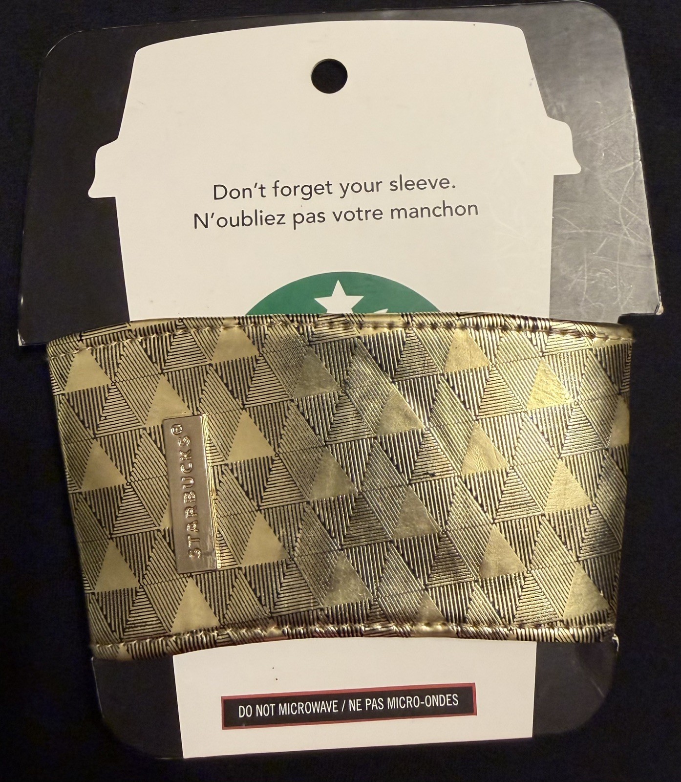 NEW Starbucks Gold Reusable Cup Mug Sleeve Protector 2013 Original Card Package