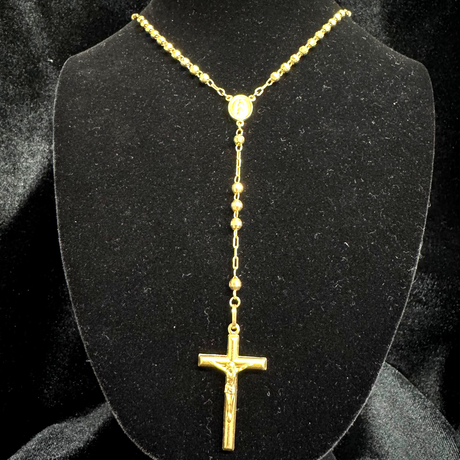 14K YELLOW GOLD – DIAMOND CUT BEADS ROSARY NECKLACE