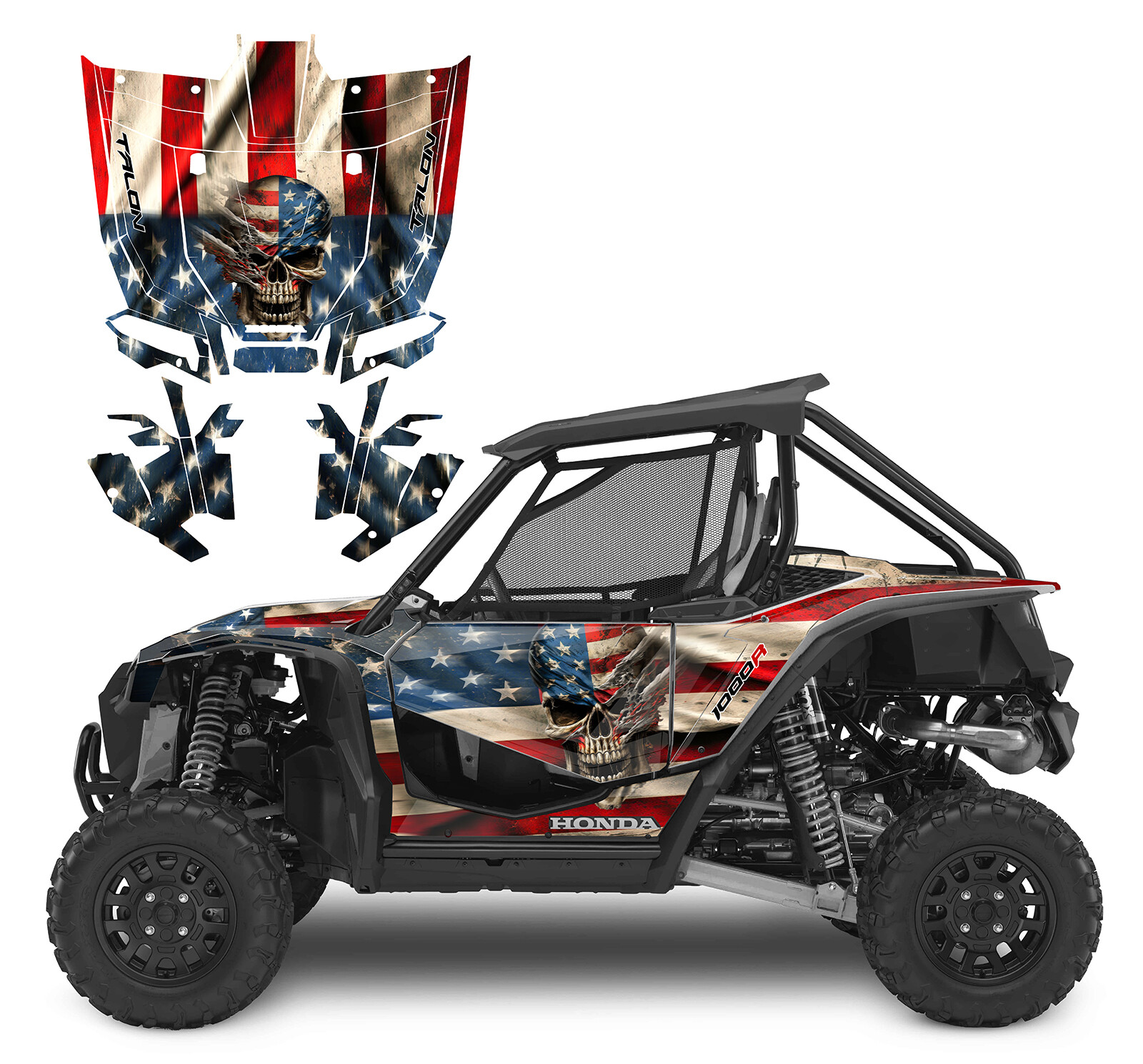 Honda Talon 1000X 1000R custom graphics wrap kit Ripped Skull American Flag