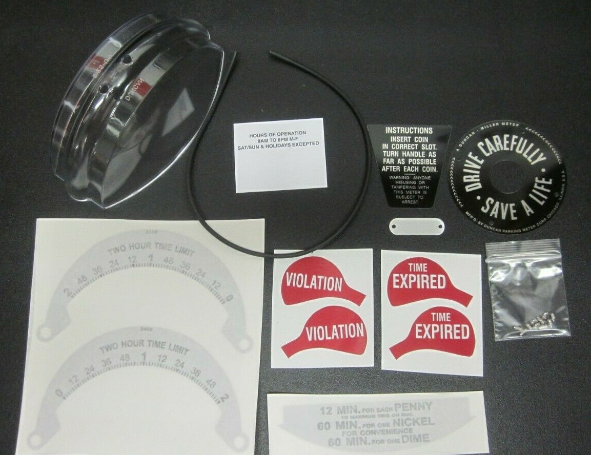 Restoration parts lot for your Duncan Parking Meter Model 60, 2 hour, NEW PARTS