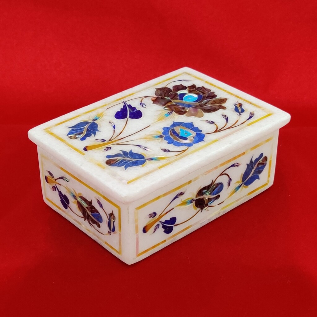 6″X4″ White Marble Jewelry Box Inlay Gem Stones Trinket Box Wedding Jewellery