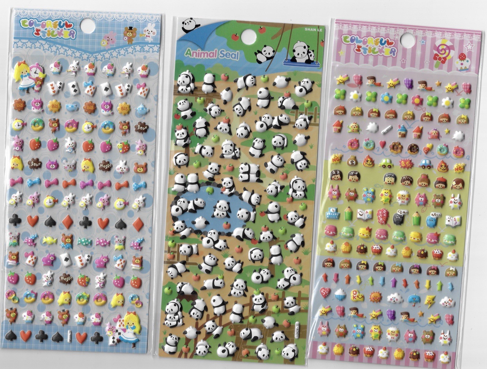 3D Effect Puffy Animal Food Sticker Sheet Selection panda deserts