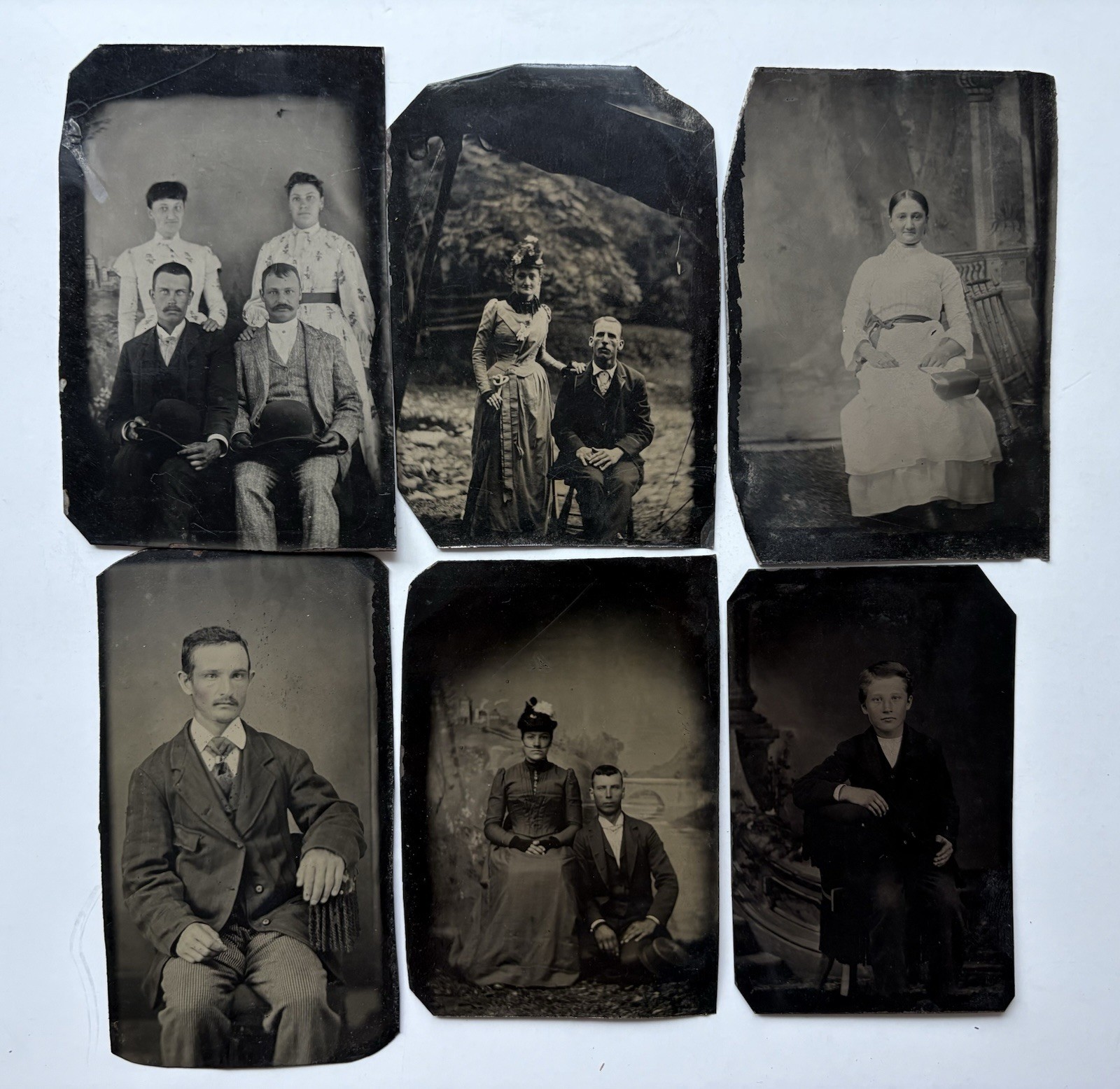 Lot of 6 Unidentified Antique Clear Ninth Plate Tintype Portrait Photographs